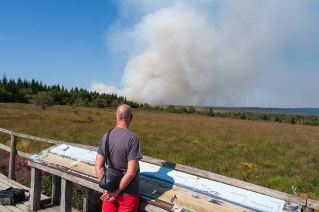 a fire rages in the Hautes Fagnes (High Fens) nature reserve, on Friday 14 August 2026 in Jalhay.  NICOLASxLAMBERT 183365731