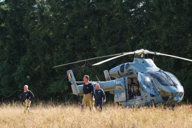 Emergency services pictured as a fire rages in the Hautes Fagnes (High Fens) nature reserve, on Friday 14 August 2026 in Jalhay.  NICOLASxLAMBERT 183368787