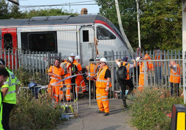 Another train derails in UK day after East Sussex incident injured 20 WICKFORD, UNITED KINGDOM - AUGUST 14: Emergency services and rail investigation teams attend the scene following a train derailment near Wickford railway station in Essex, United Kingdom, on August 14, 2026. The rear carriages of a Greater Anglia passenger train derailed in an upright position, causing significant travel disruption and line closures between London Liverpool Street and Southend Victoria, with no injuries reported in the incident. Jacqueline Lawrie Anadolu Essex United Kingdom. Editorial use only. Please get in touch for any other usage.  Copyright: x2026xAnadoluxJacquelinexLawriex