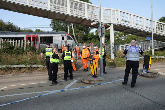 Another train derails in UK day after East Sussex incident injured 20 WICKFORD, UNITED KINGDOM - AUGUST 14: Emergency services and rail investigation teams attend the scene following a train derailment near Wickford railway station in Essex, United Kingdom, on August 14, 2026. The rear carriages of a Greater Anglia passenger train derailed in an upright position, causing significant travel disruption and line closures between London Liverpool Street and Southend Victoria, with no injuries reported in the incident. Jacqueline Lawrie Anadolu Essex United Kingdom. Editorial use only. Please get in touch for any other usage.  Copyright: x2026xAnadoluxJacquelinexLawriex