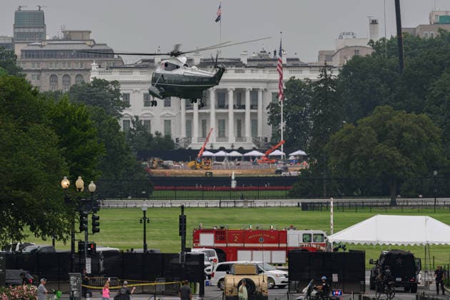 August 14, 2026, Washington, District Of Columbia, United States: Marine One arrives on the Ellipse to pick up President DONALD TRUMP. Washington United States - ZUMAk206 20260814_znp_k206_004 Copyright: xMattxKaminskyx
