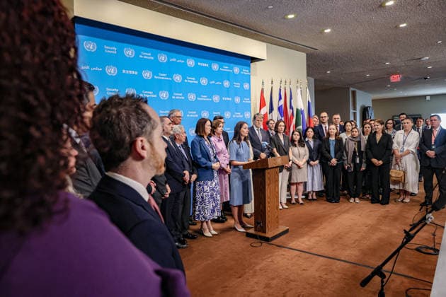 August 14, 2026, New York, New York, United States: Ambassador CHRISTINA MARKUS LASSEN, Permanent Representative of Denmark to the United Nations, speaks on behalf of 56 countries during a joint media stakeout at United Nations Headquarters marking five years since the Taliban returned to power in Afghanistan and addressing the situation of Afghan women and girls. The statement comes ahead of the fifth anniversary of the Taliban takeover on August 15, 2021, amid continued restrictions on womenÃ¢â‚¬â ¢s and girlsÃ¢â‚¬â ¢ education, employment and participation in public life. New York United States  - ZUMAo116 20260814_znp_o116_006 Copyright: xBiancaxOterox