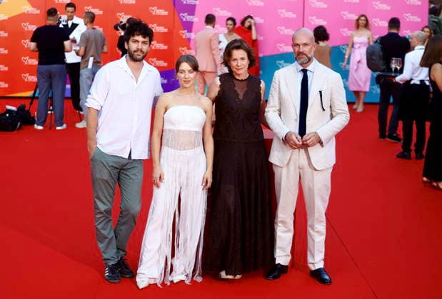 Sarajevo, Bosnia and Herzegovina, 140826. National Theatre. The 32nd Sarajevo Film Festival kicked off tonight with a red carpet and screening of the film Fatherland by PaweÅ‚ Pawlikowski. In the photo: Igor Bezinovic, Sara Klimoska, Emily Watson. Photo: Antonio Balic CROPIX Copyright: xxAntonioxBalicx sarajevo_film_festival1-140826