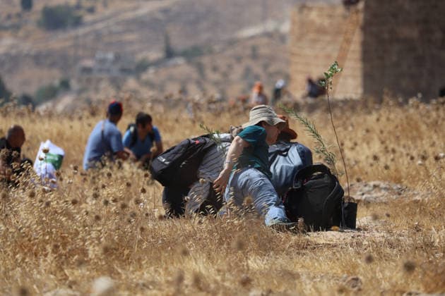 Activists Remove Flags From Beit Sahour Activists crouch in dry grass near a Palestinian home in Beit Sahour, east of Bethlehem in the occupied West Bank, on August 14, 2026. The activists said settlers had placed the symbols on the house after October 7, 2023, in what they described as an attempt to seize control of the property, and that settlers opened fire toward them as the items were removed, with no injuries reported. Bethlehem West Bank Palestinian Territories Copyright: xMosabxShawerx
