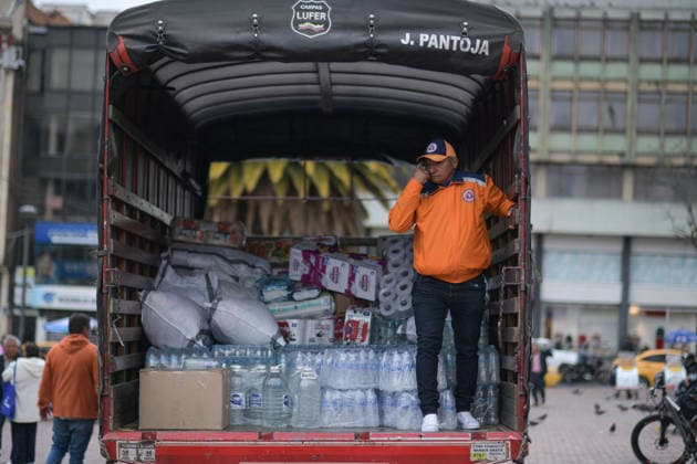 August 14, 2026, Pasto, Narino, Colombia: Humanitarian aid is loaded onto trucks in Pasto, Narino, Colombia, on August 14, 2026, as approximately 100 metric tons of supplies are dispatched from the city to different parts of the country for communities affected by the 7.4 earthquake that struck Colombia on August 10, 2026. Pasto Colombia - ZUMAvp1_ 20260814_zia_vp1_004 Copyright: xCamiloxErassox