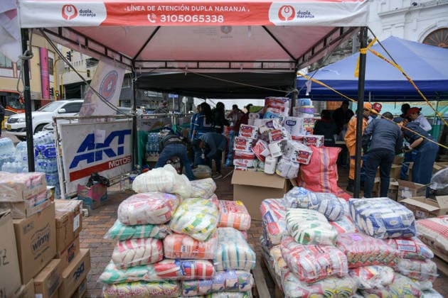 August 14, 2026, Pasto, Narino, Colombia: Humanitarian aid is loaded onto trucks in Pasto, Narino, Colombia, on August 14, 2026, as approximately 100 metric tons of supplies are dispatched from the city to different parts of the country for communities affected by the 7.4 earthquake that struck Colombia on August 10, 2026. Pasto Colombia - ZUMAvp1_ 20260814_zia_vp1_012 Copyright: xCamiloxErassox