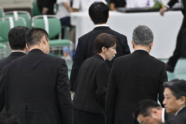 Japan commemorates war dead on 81st anniversary of end of World War II TOKYO, JAPAN - AUGUST 15 : Japanese Prime Minister Sanae Takaichi leaves after attending the National Memorial Service for the War Dead at the Nippon Budokan in Tokyo, Japan, August 15, 2026. David Mareuil Anadolu Tokyo Japan. Editorial use only. Please get in touch for any other usage.  Copyright: x2026xAnadoluxDavidxMareuilx