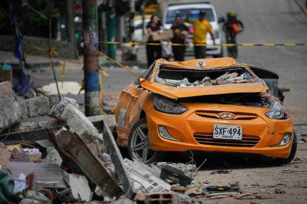 (260815) -- PEREIRA, Aug. 15, 2026 -- This photo taken on Aug. 14, 2026 shows a car damaged in an earthquake in Pereira, Colombia. A 7.4-magnitude earthquake jolted western Colombia on Monday. (Photo by Xinhua) COLOMBIA-PEREIRA-EARTHQUAKE-AFTERMATH AndresxMoreno 