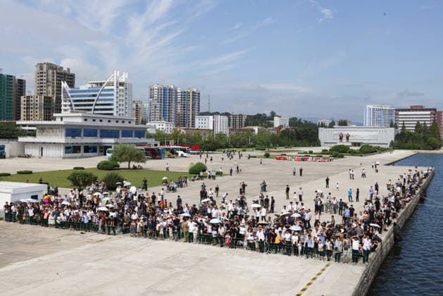 NORTH KOREA, WONSAN - AUGUST 15, 2026: Members of the public are seen during a ceremony marking the arrival of the Russian training tallship Pallada. The ship arrived in the Democratic People s Republic of Korea on a friendly visit for festivities marking the 81st anniversary of the liberation of Korea from Japanese occupation, on 15 August. Stanislav Varivoda TASS  96177018
