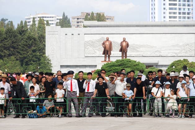 NORTH KOREA, WONSAN - AUGUST 15, 2026: Members of the public are seen during a ceremony marking the arrival of the Russian training tallship Pallada. The ship arrived in the Democratic People s Republic of Korea on a friendly visit for festivities marking the 81st anniversary of the liberation of Korea from Japanese occupation, on 15 August. Stanislav Varivoda TASS  96176928