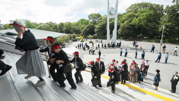 Bereaved families of the war dead are seen arrival before the memorial service for the war dead of World War II marking the 81st anniversary at Nippon Budokan in Tokyo, Japan on Saturday, August 15, 2026.  TKP2026081502 KEIZOxMORI