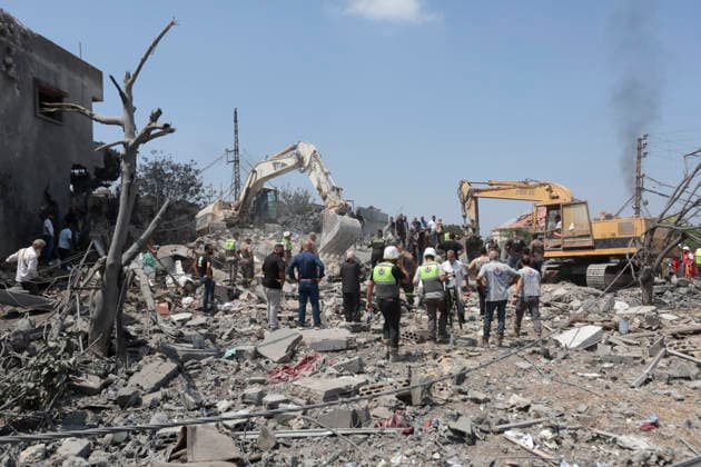 August 15, 2026, Nabatieh District, South Lebanon, lebanon: An Israeli warplane carried out a heavy airstrike on the outskirts of Deir al-Zahrani in southern Lebanon, reportedly targeting a two-story building. LebanonÃ¢â‚¬â ¢s Ministry of Health said in an initial toll that two people were killed and nine others injured in the strike. Nabatieh District lebanon - ZUMAb339 20260815_znp_b339_009 Copyright: xAbdulxKaderxAlxBayx