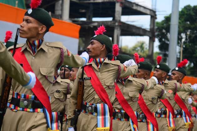 (260815) -- ASSAM, Aug. 15, 2026 -- Members of National Cadet Corps (NCC) take part in a parade during India s Independence Day celebrations in Nagaon district of India s northeastern state of Assam, Aug. 15, 2026. (Str Xinhua) INDIA-ASSAM-INDEPENDENCE DAY CELEBRATIONS JavedxDar 