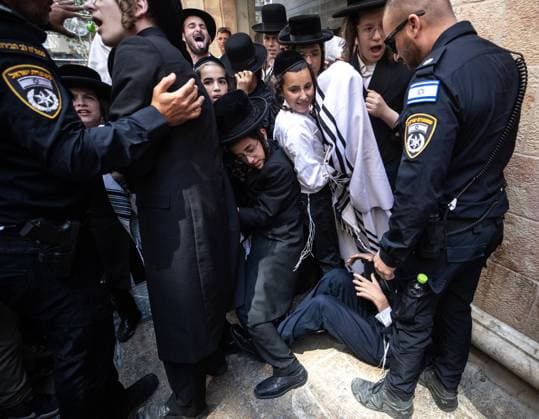 Ultra-Orthodox Jews protest outside cafe over alleged Shabbat violation in Israel JERUSALEM - AUGUST 15: Ultra-Orthodox Jews protest outside the Bastima cafe in West Jerusalem on August 15, 2026, saying the cafe was open on Saturday during Shabbat, when work is prohibited according to their religious beliefs. Mostafa Alkharouf Anadolu Jerusalem Jerusalem. Editorial use only. Please get in touch for any other usage.  Copyright: x2026xAnadoluxMostafaxAlkharoufx