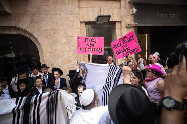 Ultra-Orthodox Jews protest outside cafe over alleged Shabbat violation in Israel JERUSALEM - AUGUST 15: Ultra-Orthodox Jews protest outside the Bastima cafe in West Jerusalem on August 15, 2026, saying the cafe was open on Saturday during Shabbat, when work is prohibited according to their religious beliefs. Mostafa Alkharouf Anadolu Jerusalem Jerusalem. Editorial use only. Please get in touch for any other usage.  Copyright: x2026xAnadoluxMostafaxAlkharoufx