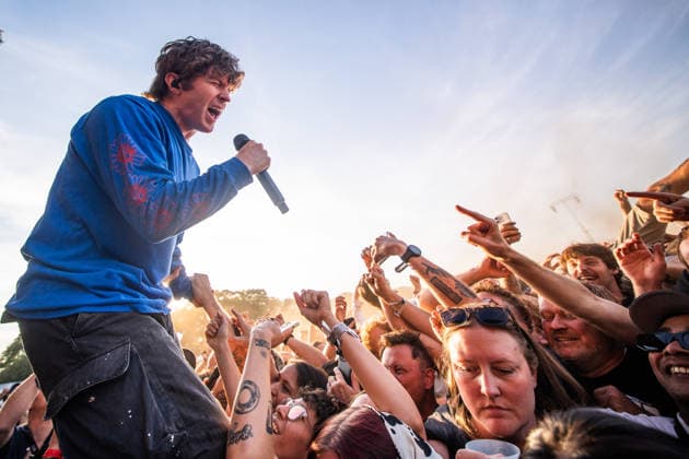 Turnstile live at Syd For Solen 2026 Copenhagen, Denmark. 14th, August 2026. The American hardcore punk band Turnstile performs a live concert during the Danish music festival Syd For Solen 2026 in Copenhagen. Here vocalist Brendan Yates is seen among the fans at front row. Denmark, Copenhagen  Copyright: xGonzalesxPhoto RolfxMeldgaardx