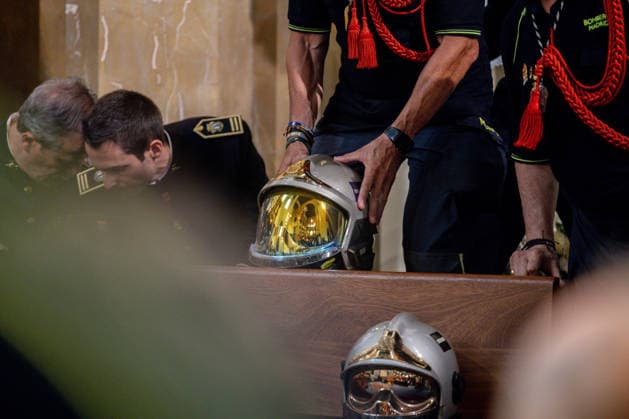 Events in Honor of the Virgin of La Paloma in Madrid: Several firefighters during Mass at the Church of the Virgin of La Paloma, on August 15, 2026, in Madrid, Spain. The Fiestas de la Paloma, or Verbena de la Paloma, is a summer celebration in honor of the Virgin of La Paloma, originally held in the historic Calatrava neighborhood, near Toledo Street and Cebada Square, in the central district of Madrid. The Virgin of La Paloma is considered the popular patron saint of the capital. AUGUST 15, 2026 PALOMA VIRGIN OF LA PALOMA MASS OFFERING FIREFIGHTERS Madrid Madrid Spain  Copyright: xRicardoxRubiox 7715404