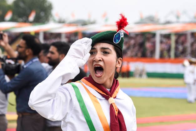 80th Independence Day Celebrations in Jammu and Kashmir s Srinagar Srinagar, Aug 15 (ANI): A cadet salutes as part of the parade during the 80th Independence Day celebrations at Bakshi Stadium, in Srinagar on Saturday. Srinagar Jammu and Kashmir India Copyright: xANIx ANI_20260815352