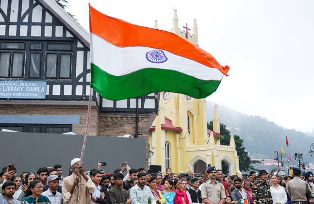 People during 80th Independence Day parade at Ridge Shimla, Aug 15 (ANI): People during 80th Independence Day parade at Ridge, in Shimla on Saturday. Shimla Himachal Pradesh India Copyright: xANIx ANI_20260815407