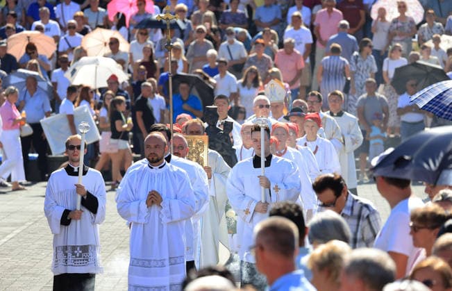 Blessed Virgin Mary celebration in Croatia People attend a mass during a Feast of Assumption of the Blessed Virgin Mary celebration at Shrine of Saint Mary in Marija Bistrica, Croatia on August 15, 2026.  MarkoxPrpic PIXSELL