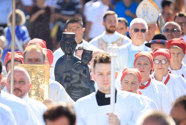 Blessed Virgin Mary celebration in Croatia Wooden Gothic statue of the Black Madonna is displayed during a Feast of Assumption of the Blessed Virgin Mary celebration at Shrine of Saint Mary in Marija Bistrica, Croatia on August 15, 2026.  MarkoxPrpic PIXSELL