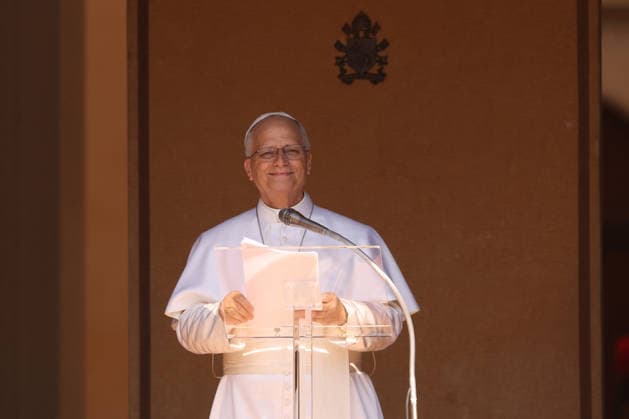 Pope Leo XIV Presides Angelus On Assumption Feast - Castel Gandolfo Pope Leo XIV presides over the Angelus prayer on the Solemnity of the Assumption from the Apostolic Palace in Castel Gandolfo, Italy on August 15, 2026. Photo by Marco Iacobucci IPA ABACAPRESS.COM castelgandolfo italia Italy  Copyright: xIPA ABACAx