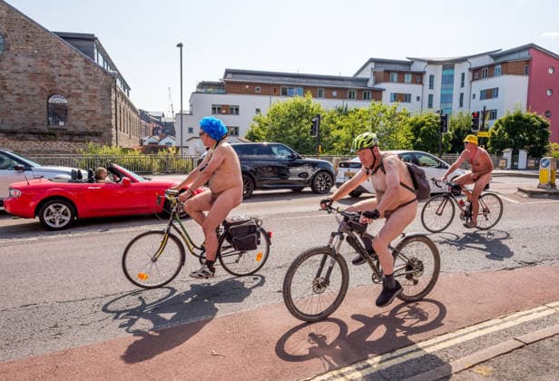 August 15, 2026, Bristol, Bristol, UK: Bristol, UK. NOTE: images contain nudity. The Bristol World Naked Bike Ride takes place around the city in warm sunny weather after the recent heatwave. Naked bike rides are a protest demonstrating the vulnerability of cyclists, protesting against climate change, championing greener transport and protesting against oil dependency, fossil fuels and other forms of non-renewable energy, and celebrating the power and individuality of bodies as body positivity. Bristol UK  - ZUMAl94_ 20260815_zaf_l94_003 Copyright: xSimonxChapmanx