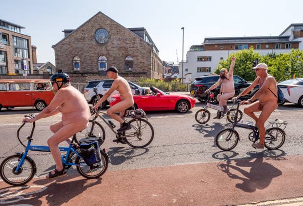 August 15, 2026, Bristol, Bristol, UK: Bristol, UK. NOTE: images contain nudity. The Bristol World Naked Bike Ride takes place around the city in warm sunny weather after the recent heatwave. Naked bike rides are a protest demonstrating the vulnerability of cyclists, protesting against climate change, championing greener transport and protesting against oil dependency, fossil fuels and other forms of non-renewable energy, and celebrating the power and individuality of bodies as body positivity. Bristol UK  - ZUMAl94_ 20260815_zaf_l94_004 Copyright: xSimonxChapmanx