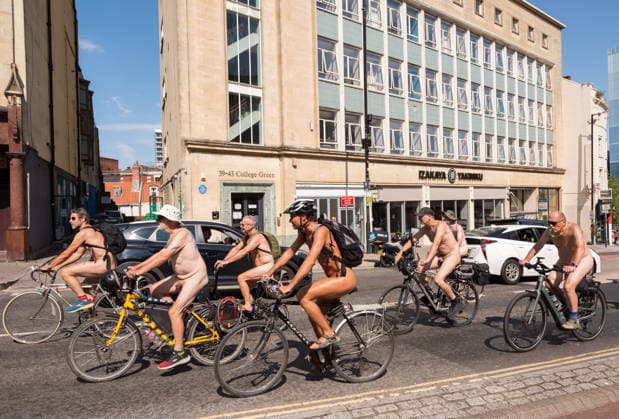 August 15, 2026, Bristol, Bristol, UK: Bristol, UK. NOTE: images contain nudity. The Bristol World Naked Bike Ride takes place around the city in warm sunny weather after the recent heatwave. Naked bike rides are a protest demonstrating the vulnerability of cyclists, protesting against climate change, championing greener transport and protesting against oil dependency, fossil fuels and other forms of non-renewable energy, and celebrating the power and individuality of bodies as body positivity. Bristol UK  - ZUMAl94_ 20260815_zaf_l94_006 Copyright: xSimonxChapmanx