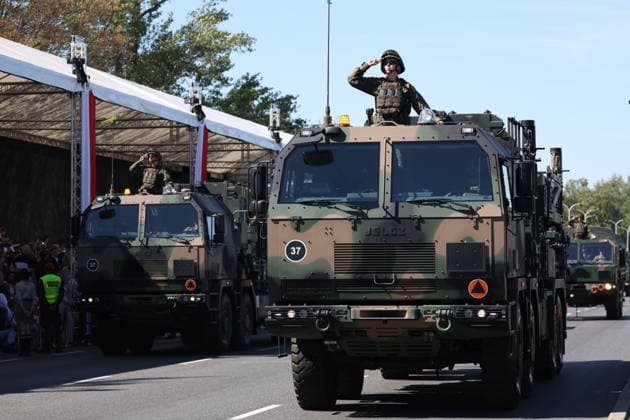 Polish Armed Forces Day Celebrated in Warsaw WARSAW, POLAND - AUGUST 15: Military vehicles drive during a military parade on Polish Armed Forces Day in Warsaw, Poland on 15th August, 2026. Every year on 15 August Poland commemorates the Battle of Warsaw, also known as the Miracle on the Vistula. In 1920, the Polish army stopped Soviet troops, preventing their aggression against Europe. Beata Zawrzel Anadolu Warsaw Poland. Editorial use only. Please get in touch for any other usage.  Copyright: x2026xAnadoluxBeataxZawrzelx