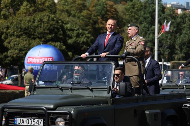 Polish Armed Forces Day Celebrated in Warsaw WARSAW, POLAND - AUGUST 15: Polish President Karol Nawrocki during a military parade on Polish Armed Forces Day in Warsaw, Poland on 15th August, 2026. Every year on 15 August Poland commemorates the Battle of Warsaw, also known as the Miracle on the Vistula. In 1920, the Polish army stopped Soviet troops, preventing their aggression against Europe. Beata Zawrzel Anadolu Warsaw Poland. Editorial use only. Please get in touch for any other usage.  Copyright: x2026xAnadoluxBeataxZawrzelx
