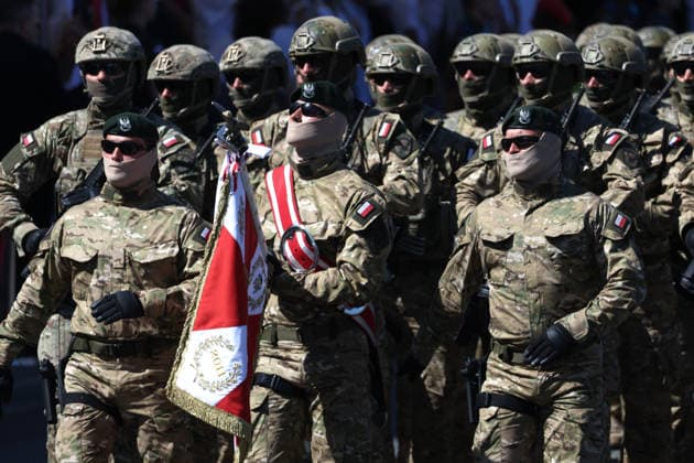 Polish Armed Forces Day Celebrated in Warsaw WARSAW, POLAND - AUGUST 15: Soldiers march during a military parade on Polish Armed Forces Day in Warsaw, Poland on 15th August, 2026. Every year on 15 August Poland commemorates the Battle of Warsaw, also known as the Miracle on the Vistula. In 1920, the Polish army stopped Soviet troops, preventing their aggression against Europe. Beata Zawrzel Anadolu Warsaw Poland. Editorial use only. Please get in touch for any other usage.  Copyright: x2026xAnadoluxBeataxZawrzelx