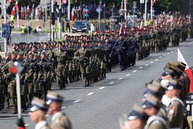 Polish Armed Forces Day Celebrated in Warsaw WARSAW, POLAND - AUGUST 15: Soldiers march during a military parade on Polish Armed Forces Day in Warsaw, Poland on 15th August, 2026. Every year on 15 August Poland commemorates the Battle of Warsaw, also known as the Miracle on the Vistula. In 1920, the Polish army stopped Soviet troops, preventing their aggression against Europe. Beata Zawrzel Anadolu Warsaw Poland. Editorial use only. Please get in touch for any other usage.  Copyright: x2026xAnadoluxBeataxZawrzelx