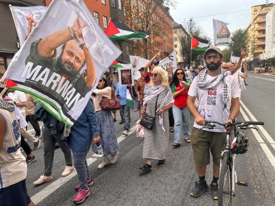 Protesters gather in Stockholm to condemn Israeli military strikes in Gaza and Lebanon STOCKHOLM, SWEDEN - AUGUST 15: Demonstrators wave Palestinian flags and display banners in central Stockholm, Sweden, on August 15, 2026, during a rally to protest ongoing Israeli military attacks in Gaza and southern Lebanon. Atila Altuntas Anadolu Stockholm Sweden. Editorial use only. Please get in touch for any other usage.  Copyright: x2026xAnadoluxAtilaxAltuntasx