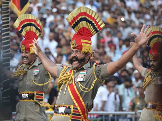 80th Independence Day celebrations at the Attari Wagha border Amritsar, Aug 15 (ANI): Border Security Force (BSF) soldiers perform during the Beating Retreat ceremony on the occasion of 80th Independence Day, at Attari Wagha border, in Amritsar on Saturday. Amritsar Punjab India Copyright: xANIx ANI_20260815733