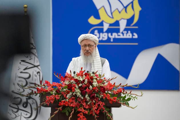Taliban Fifth Anniversary Official Ceremony Kabul Afghanistan Taliban Deputy Administrative Prime Minister Mullah Abdul Salam Hanafi speaks at a podium during a ceremony at the Loya Jirga Tent marking the fifth anniversary of the Taliban™s return to power in Kabul, Afghanistan, on August 15, 2026. The event commemorates the government s takeover following the withdrawal of United States forces. Kabul Kabul Afghanistan Copyright: xJavidxAshnax