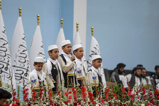 Taliban Fifth Anniversary Official Ceremony Kabul Afghanistan Children sing on a stage during a ceremony at the Loya Jirga Tent marking the fifth anniversary of the Taliban™s return to power in Kabul, Afghanistan, on August 15, 2026. The event commemorates the government s takeover following the withdrawal of United States forces. Kabul Kabul Afghanistan Copyright: xJavidxAshnax