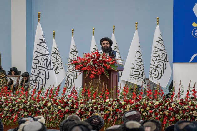 Taliban Fifth Anniversary Official Ceremony Kabul Afghanistan Mawlawi Amir Khan Muttaqi, the Acting Foreign Minister of Taliban speaks at a podium during a ceremony at the Loya Jirga Tent marking the fifth anniversary of the Taliban™s return to power in Kabul, Afghanistan, on August 15, 2026. The event commemorates the government s takeover following the withdrawal of United States forces. Kabul Kabul Afghanistan Copyright: xJavidxAshnax