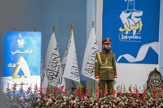 Taliban Fifth Anniversary Official Ceremony Kabul Afghanistan A Taliban guard stands on a stage during a ceremony at the Loya Jirga Tent marking the fifth anniversary of the Taliban™s return to power in Kabul, Afghanistan, on August 15, 2026. The event commemorates the government s takeover following the withdrawal of United States forces. Kabul Kabul Afghanistan Copyright: xJavidxAshnax