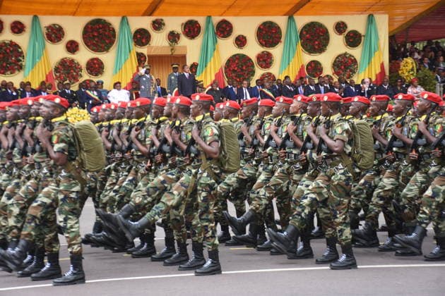 (260816) -- BRAZZAVILLE, Aug. 16, 2026 -- A formation marches past the reviewing stand during a parade marking the 66th anniversary of the country s independence in Brazzaville, capital of the Republic of the Congo, Aug. 15, 2026. The Republic of the Congo held a military and civilian parade on Saturday here to mark the 66th anniversary of its independence. (Photo by Xinhua) REPUBLIC OF THE CONGO-BRAZZAVILLE-INDEPENDENCE-PARADE Kitina 
