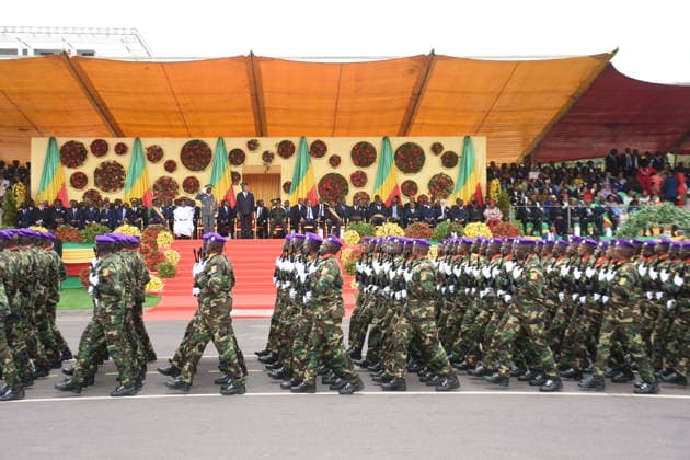 (260816) -- BRAZZAVILLE, Aug. 16, 2026 -- A formation marches past the reviewing stand during a parade marking the 66th anniversary of the country s independence in Brazzaville, capital of the Republic of the Congo, Aug. 15, 2026. The Republic of the Congo held a military and civilian parade on Saturday here to mark the 66th anniversary of its independence. (Photo by Xinhua) REPUBLIC OF THE CONGO-BRAZZAVILLE-INDEPENDENCE-PARADE Kitina 