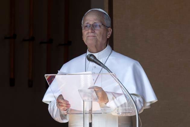 August 15, 2026, Castel Gandolfo, Rome, Italy: Pope Leo XIV delivers the Angelus Noon Prayer in front of the Apostolic Palace in piazza della Liberto in Castel Gandolfo, near Rome.Pope Leo XIV during his Angelus Noon Prayer in piazza della Liberto in Castel Gandolfo Castel Gandolfo Italy  - ZUMAs197 20260815_aaa_s197_346 Copyright: xMariaxGraziaxPicciarellax