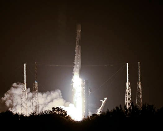 SpaceX launches satellites for GLobalstar at 9:12 PM from Launch Complex 40 at the Cape Canaveral Space Force Station, Florida on Saturday August 15, 2026. The mission classified as Globalstar 2R Launch 1 consists of 8 communications satellites for Globalstar. Eight minutes later, the Falcon 9 booster returned to Landing Zone 40 approximately 300 yards from the Launch Complex.  CCP20260815003 JOExMARINO