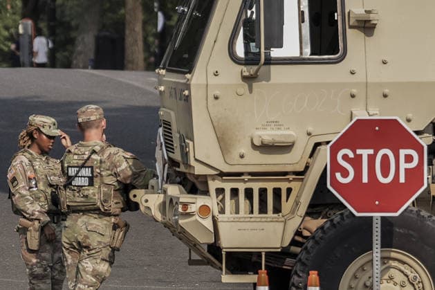 Washington marks one year since National Guard deployment WASHINGTON, UNITED STATES - AUGUST 16: National Guard troops patrol along Constitution Avenue between the White House and the National Mall in Washington, United States, on August 16, 2026, marking the first anniversary of President Donald Trump’s deployment of National Guard forces to the city. Hasan Akbas Anadolu Washington United States. Editorial use only. Please get in touch for any other usage.  Copyright: x2026xAnadoluxHasanxAkbasx