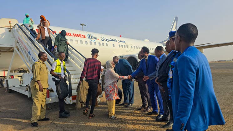 150 Sudanese return home from Kampala under voluntary return program KHARTOUM, SUDAN - AUGUST 16: Sudanese citizens disembark from a plane carrying 150 people from Kampala, Uganda, under a voluntary return program to Khartoum, Sudan, on August 16, 2026, as residents continue returning to the capital after the Sudanese army regained full control of the city on May 21, 2025, amid the ongoing economic and humanitarian crisis caused by the conflict that began between the army and the Rapid Support Forces (RSF) on April 15, 2023. Nezar Abdallah Basheer Anadolu Khartoum Sudan. Editorial use only. Please get in touch for any other usage.  Copyright: x2026xAnadoluxNezarxAbdallahxBasheerx