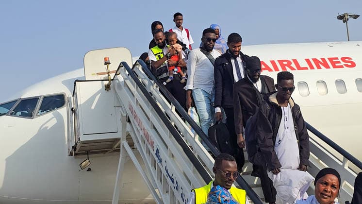 150 Sudanese return home from Kampala under voluntary return program KHARTOUM, SUDAN - AUGUST 16: Sudanese citizens disembark from a plane carrying 150 people from Kampala, Uganda, under a voluntary return program to Khartoum, Sudan, on August 16, 2026, as residents continue returning to the capital after the Sudanese army regained full control of the city on May 21, 2025, amid the ongoing economic and humanitarian crisis caused by the conflict that began between the army and the Rapid Support Forces (RSF) on April 15, 2023. Nezar Abdallah Basheer Anadolu Khartoum Sudan. Editorial use only. Please get in touch for any other usage.  Copyright: x2026xAnadoluxNezarxAbdallahxBasheerx