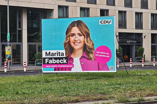 Berlin, Deutschland, 16.08.2026: Wahlplakat mit Marita Fabeck, CDU *** Berlin, Germany, August 16, 2026 Election poster featuring Marita Fabeck, CDU Copyright: xdtsxNachrichtenagenturx dts_130302