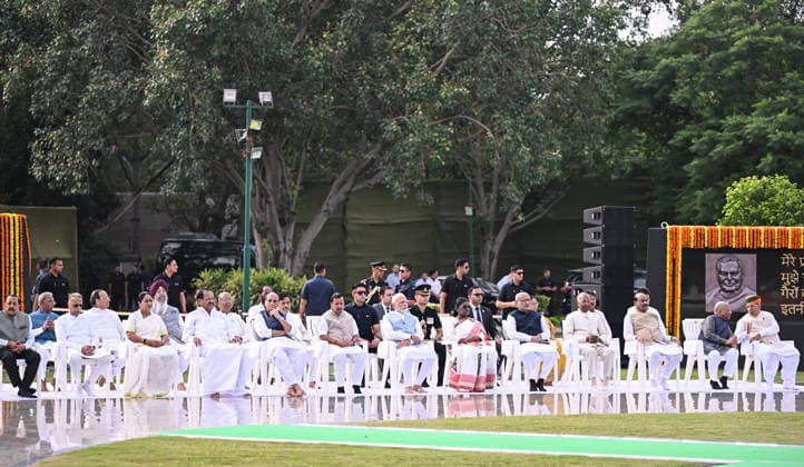 RECORD DATE NOT STATED Prayer meeting in remembrance of former PM Atal Bihari Vajpayee at Sadaiv Atal New Delhi, Aug 16 (ANI): Prime Minister Narendra Modi with President Droupadi Murmu, Vice President CP Radhakrishnan, Former President Ram Nath Kovind, Union Defence Minister Rajnath Singh, Lok Sabha Speaker Om Birla, Delhi Chief Minister Rekha Gupta and other dignitaries during the prayer meeting for former Prime Minister Atal Bihari Vajpayee on his death anniversary at his memorial Sadaiv Atal , in New Delhi on Sunday. (@gupta_rekha X ANI Photo) New Delhi Delhi India Copyright: xANIx ANI_20260816083