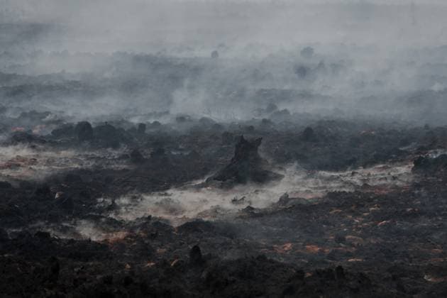 Firefighters in action on the scene of a fire rages in the Hautes Fagnes (High Fens) nature reserve, on Sunday 16 August 2026 in Waimes. The fire started on August 14th and 2700 hectares (on a total of 4500) are impacted.  NICOLASxLAMBERT 183534042