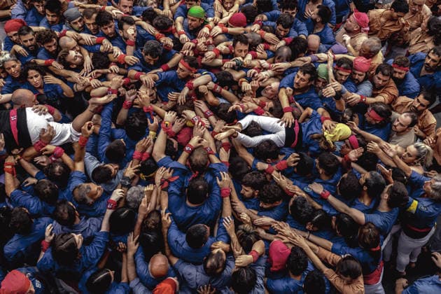 August 16, 2026, Barcelona, Catalonia, Spain: Members of the Castellers de la Vila de Gracia gather to form the Ã¢â‚¬oepinya,Ã¢â‚¬Â the base that supports a human tower, during the Festa Major de Gro cia. Barcelona Spain - ZUMAo105 20260816_fap_o105_031 Copyright: xMatthiasxOesterlex